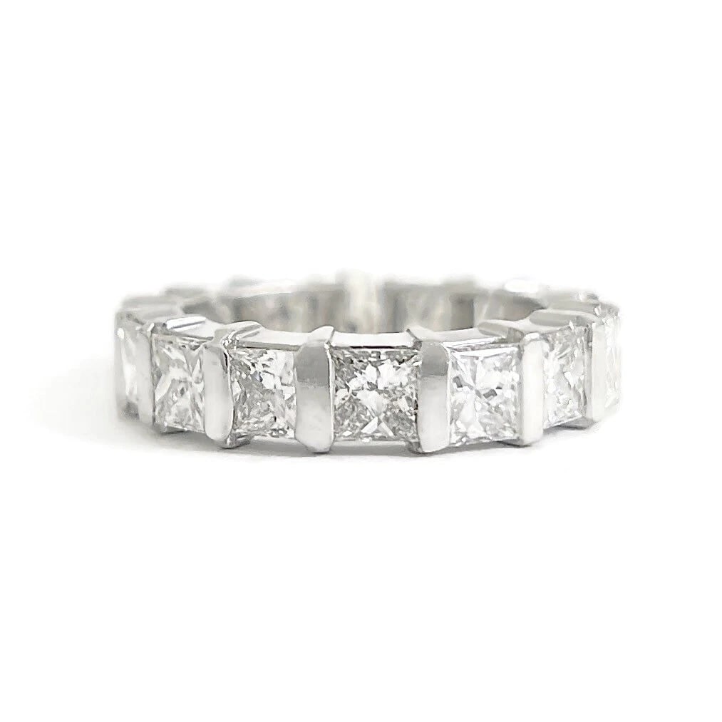 Princess Cut Diamond Gemlock-Set Eternity Ring Platinum, Size 6.25, 6.08 CTW: Princess Cut Diamond Gemlock-Set Eternity Ring Platinum, Size 6.25, 6.08 CTW This is a lovely ring that can be worn as a wedding band, anniversary ring or statement ring. Don't hesitate to ask any que