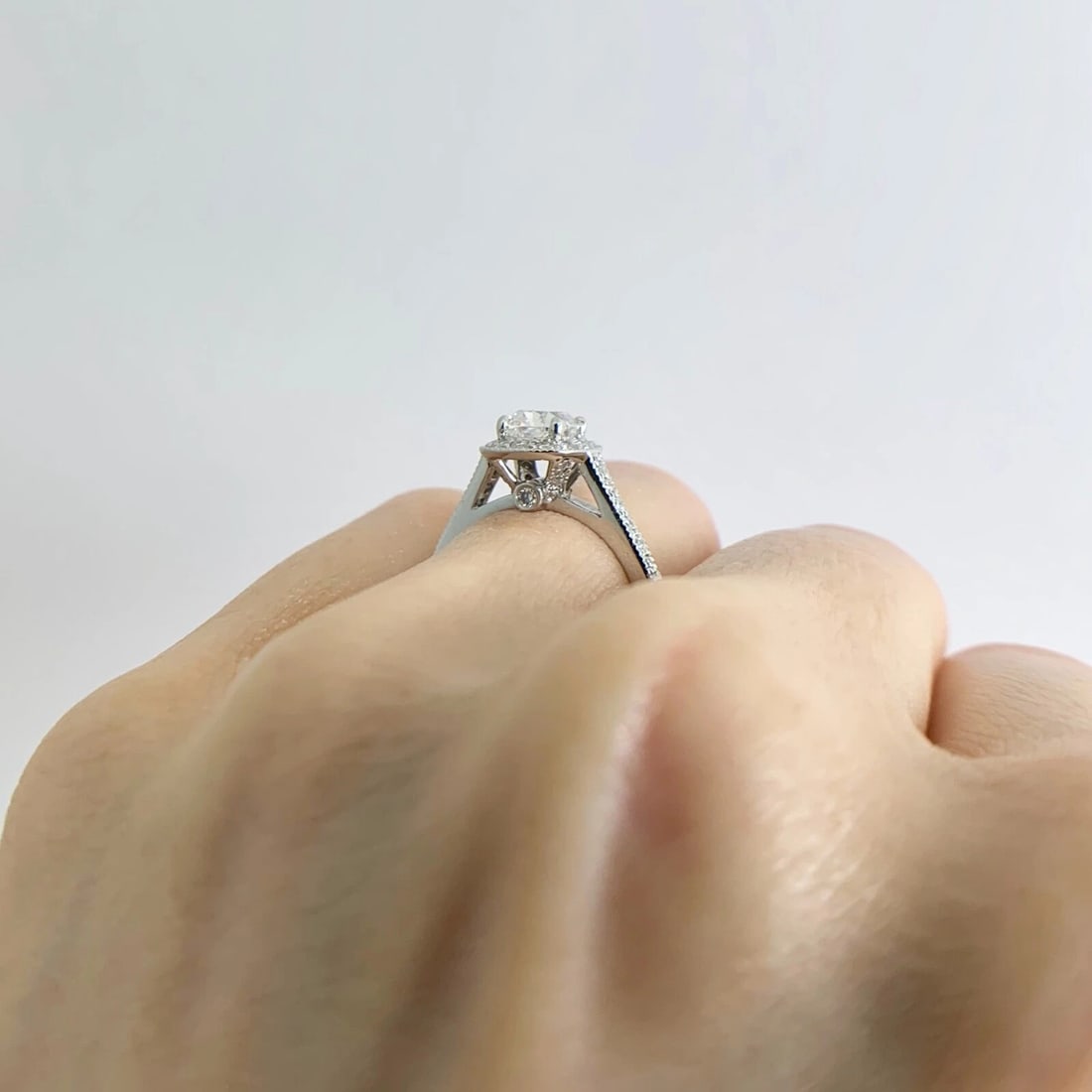 GIA Cushion Halo Diamond Engagement Ring Platinum, 1.17 CTW, Size 4.25, 5.13 Gr - 6