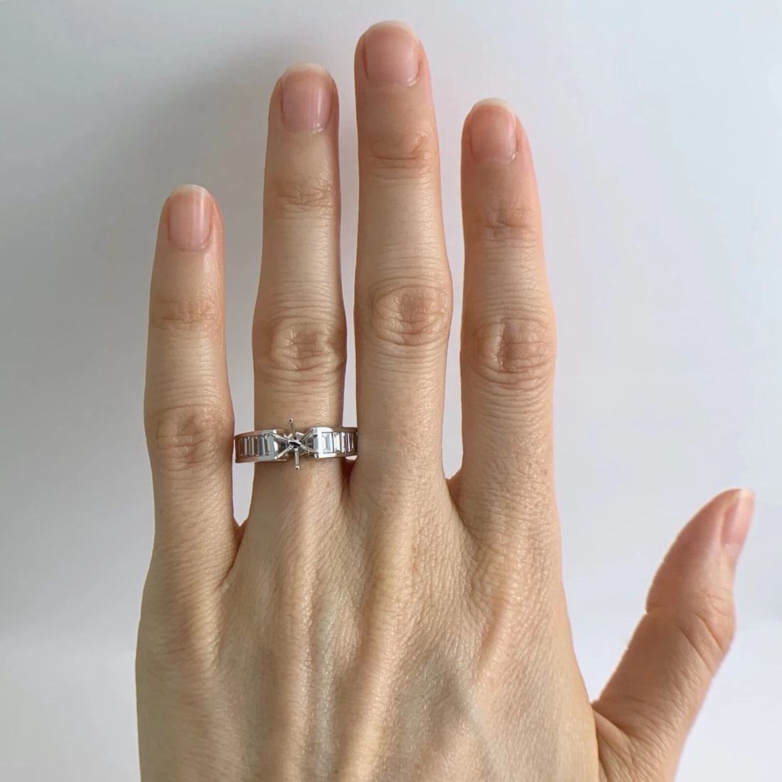 Emerald Cut Channel-Set Diamond Engagement Ring Setting Mounting 14K White Gold - 4