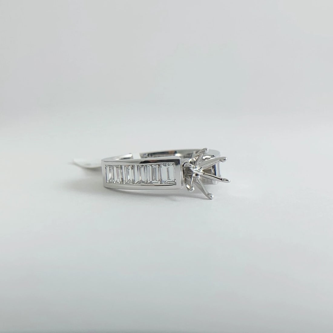 Emerald Cut Channel-Set Diamond Engagement Ring Setting Mounting 14K White Gold - 8