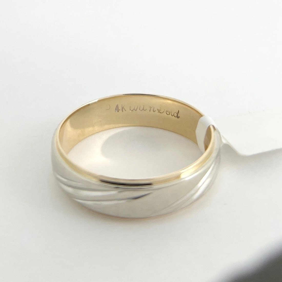 Men's Two-Tone Etched Wedding Band Ring 14K White Yellow Gold, Size 10.5, 5.8 mm - 7