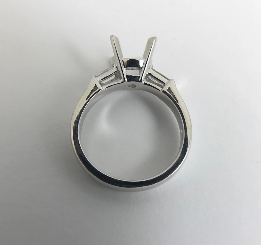 Straight Baguette Diamond Engagement Ring Setting Mounting 18K White Gold 4.94 G - 10