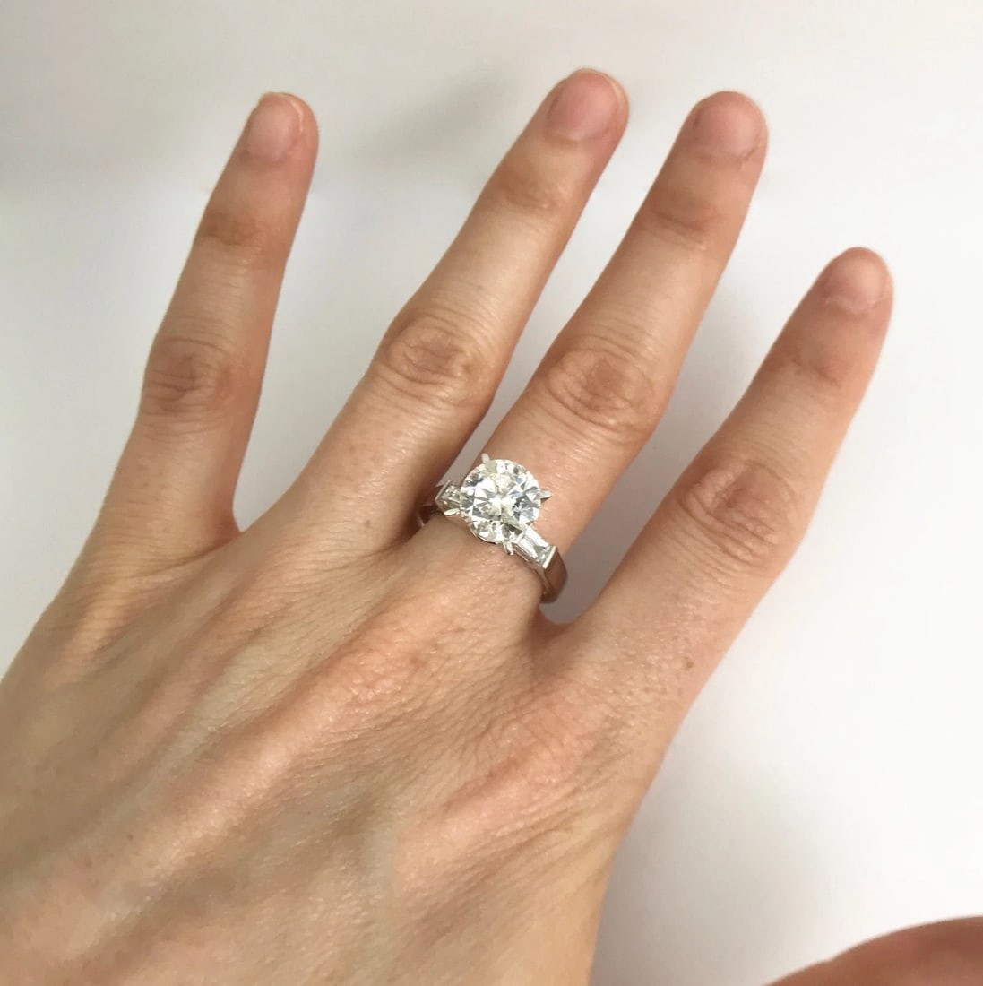 Straight Baguette Diamond Engagement Ring Setting Mounting 18K White Gold 4.94 G - 5