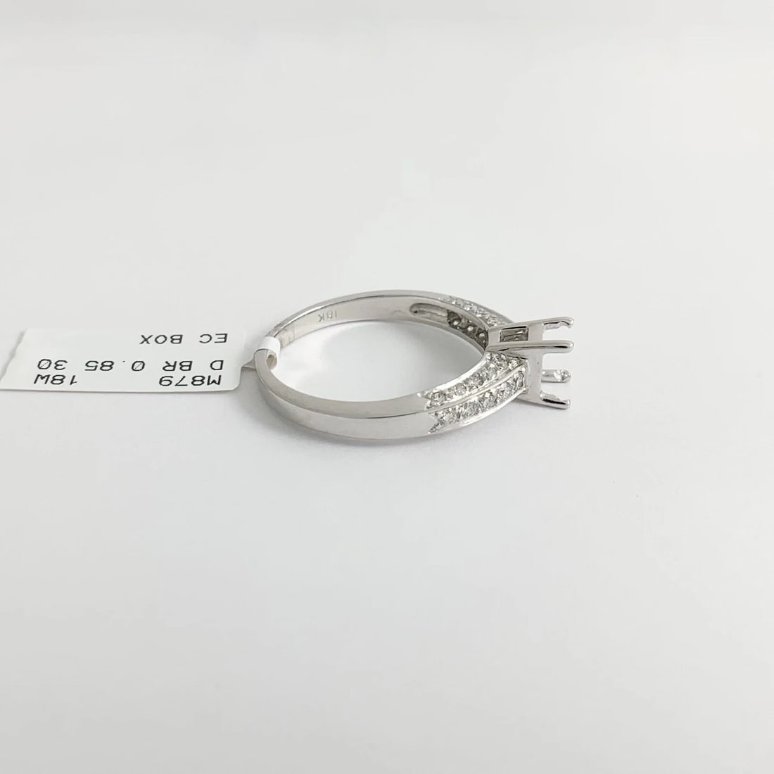 3-Sided Pave Diamond Engagement Ring Setting Mounting 18K White Gold, 5.09 Gr - 10