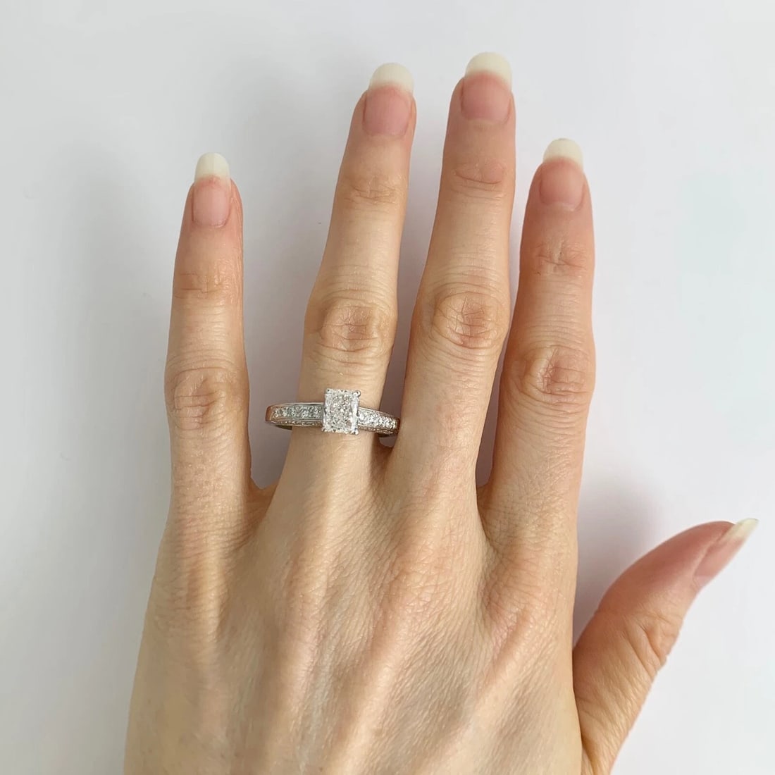 3-Sided Pave Diamond Engagement Ring Setting Mounting 18K White Gold, 5.09 Gr - 7