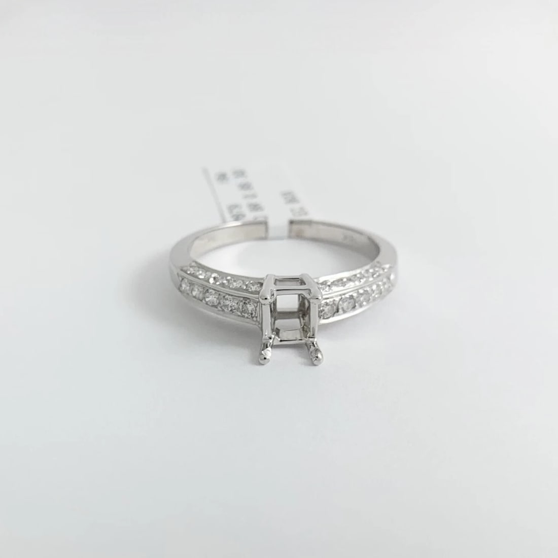3-Sided Pave Diamond Engagement Ring Setting Mounting 18K White Gold, 5.09 Gr - 9