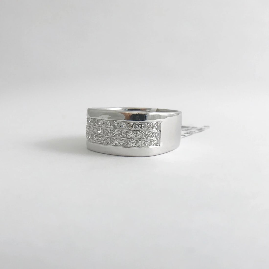 Men's 3-Row Round Diamond Wedding Band Ring 18K White Gold .75 CTW, 11.04 Gr - 11