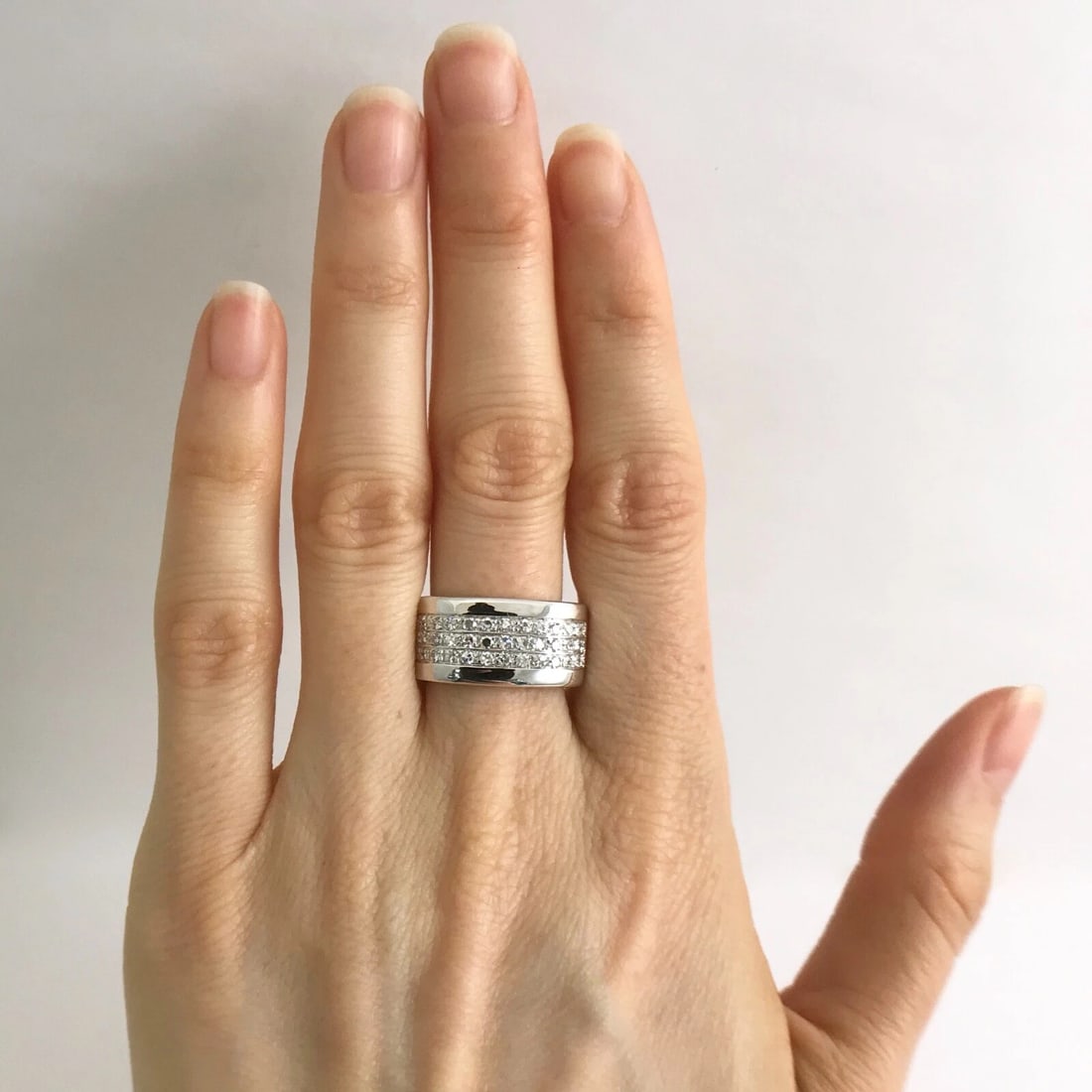 Men's 3-Row Round Diamond Wedding Band Ring 18K White Gold .75 CTW, 11.04 Gr - 2