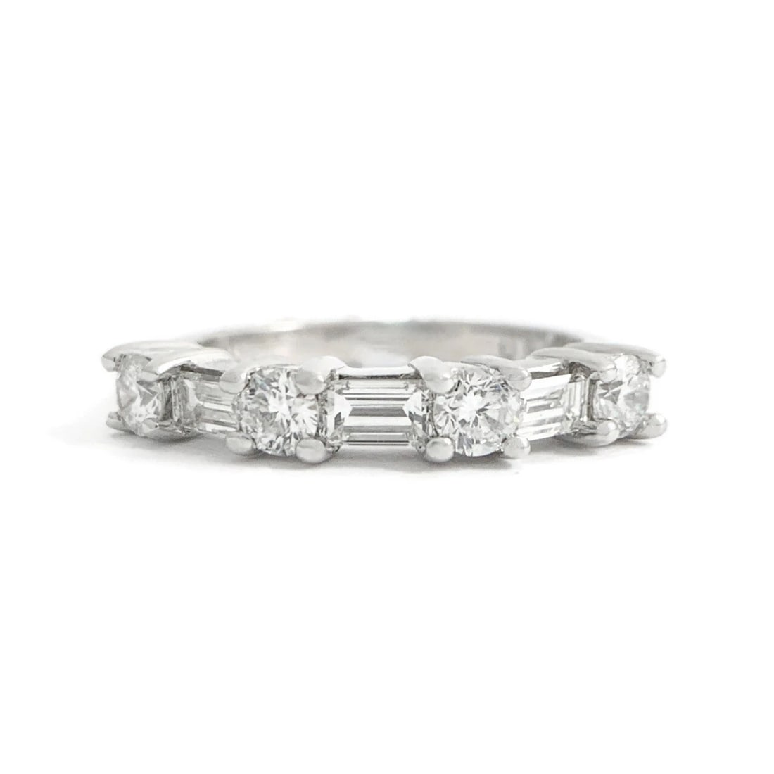 Baguette Round Diamond Wedding Band Ring 14K White Gold, 1.04 CTW (1 of 8)