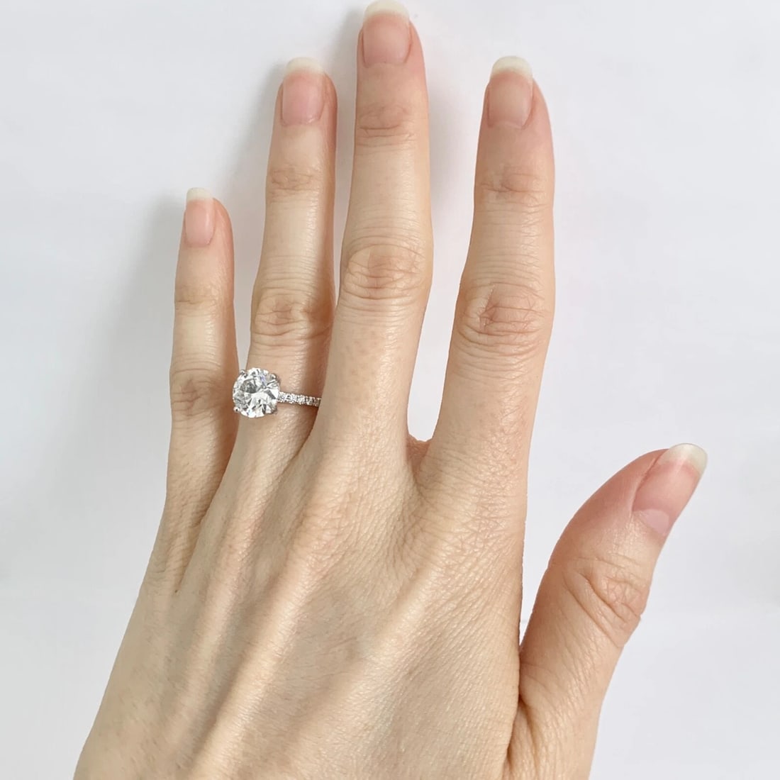 EGL Round Solitaire Diamond Hidden Halo Engagement Ring 14K White Gold, 2.52 CTW - 4