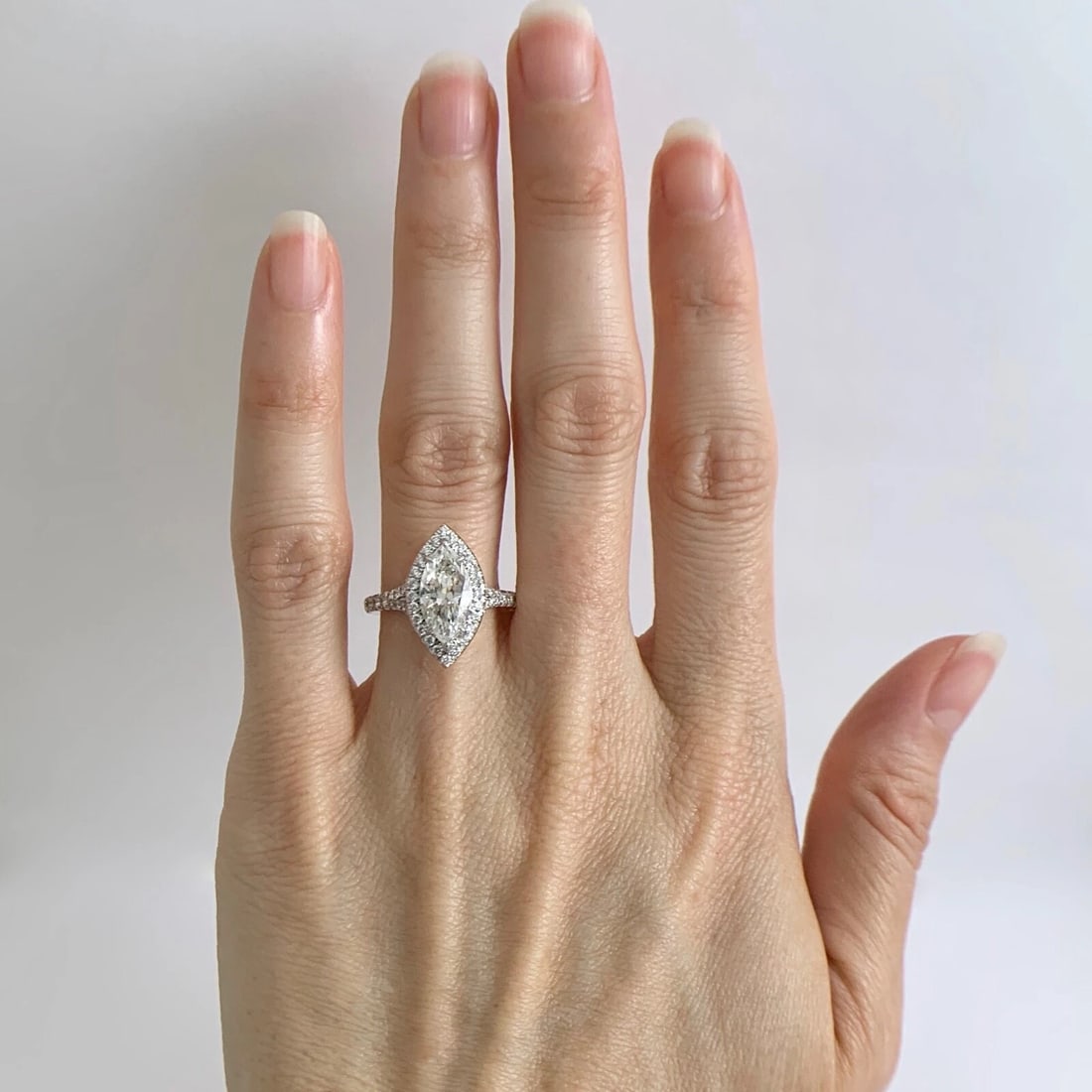 Marquise Halo Diamond Engagement Ring EGL Certified 14K White Gold, 1.95 CTW - 2