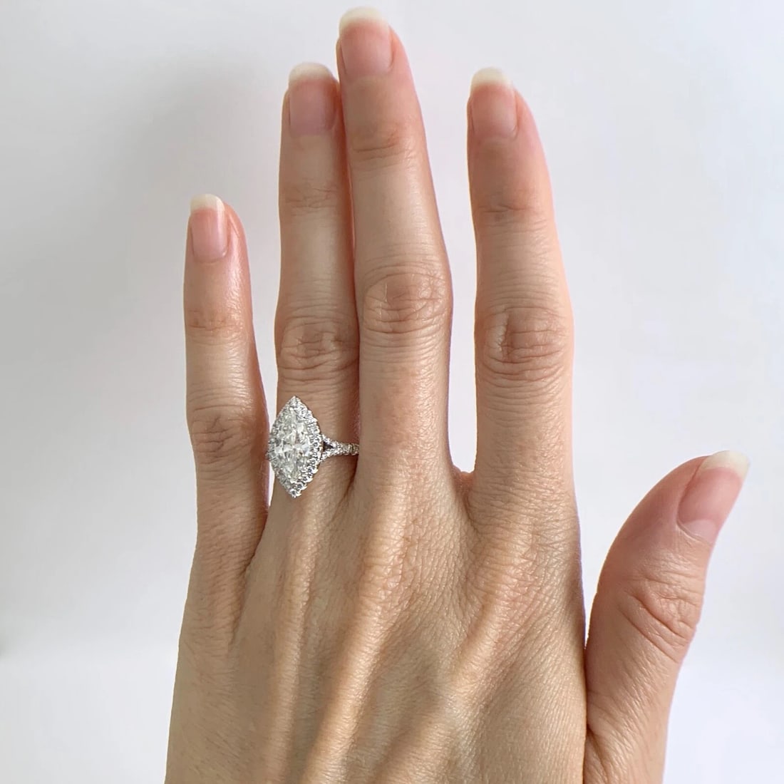 Marquise Halo Diamond Engagement Ring EGL Certified 14K White Gold, 1.95 CTW - 3