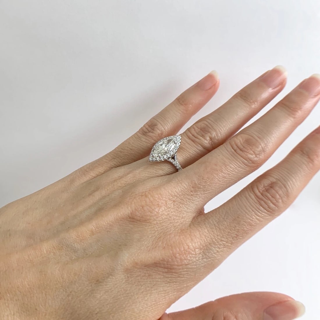 Marquise Halo Diamond Engagement Ring EGL Certified 14K White Gold, 1.95 CTW - 4