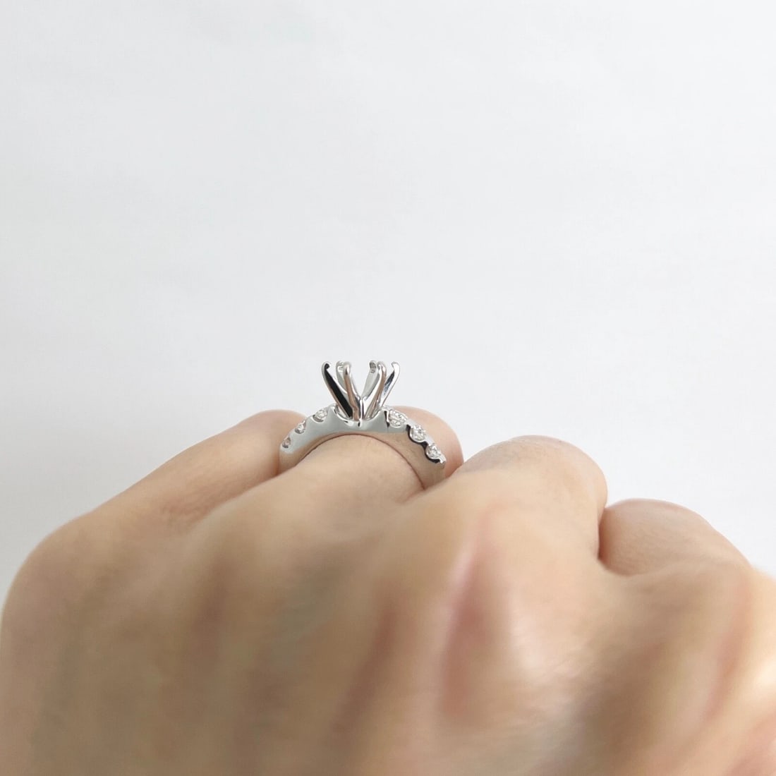 6-Prong Gemlock-Set Diamond Engagement Ring Setting Mounting 14K White Gold - 4