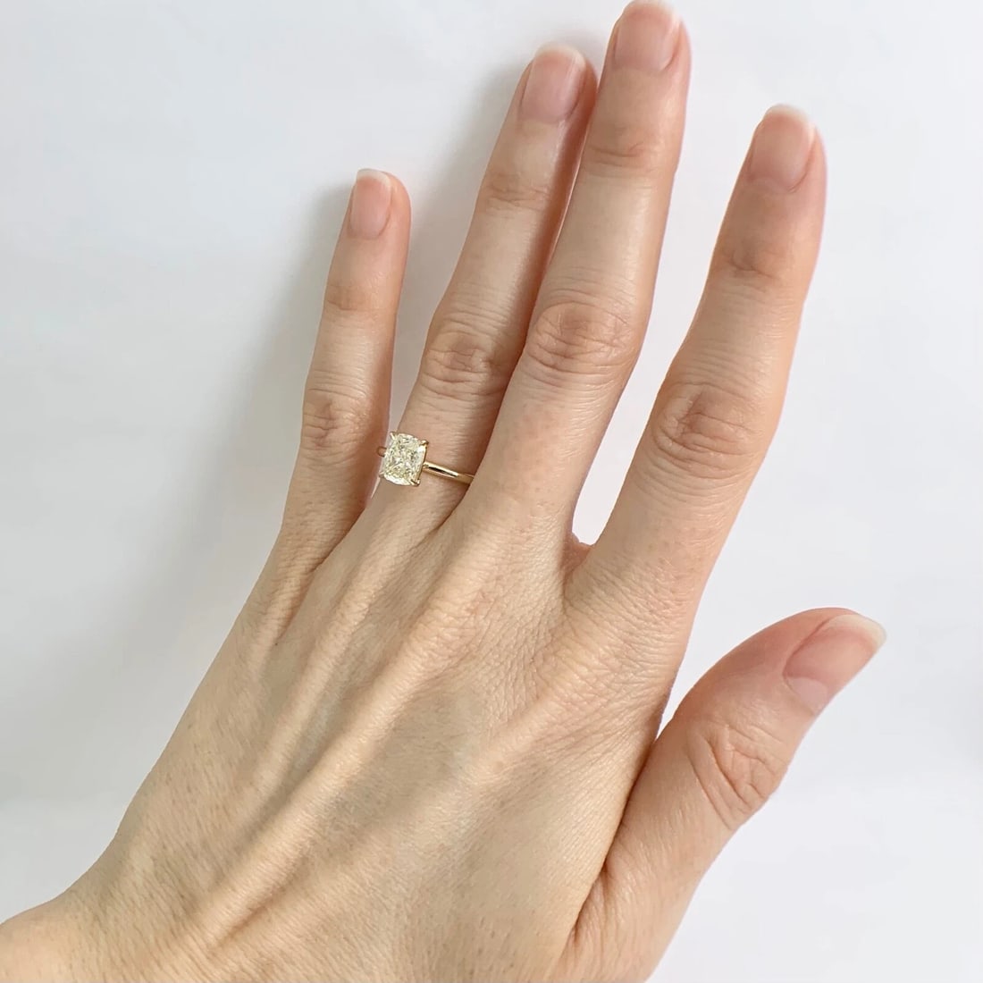 Light Yellow Cushion Solitaire Diamond Engagement Ring 14K Yellow Gold, 1.40 CT - 6