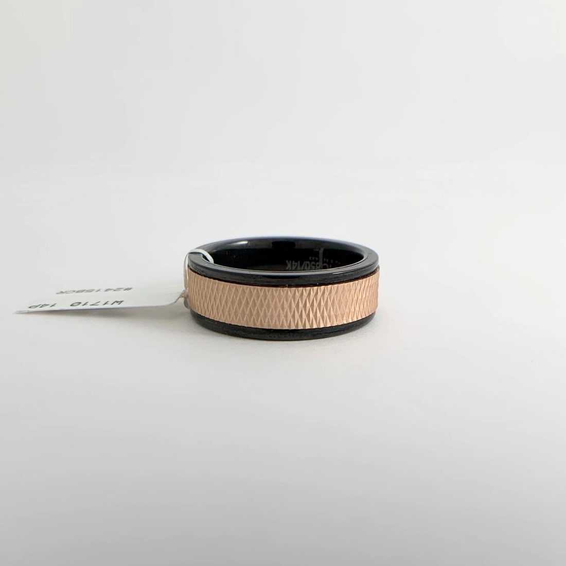 Men's 14K Rose Gold Insert Black Tungsten Wedding Band Ring, Size 10, 8 mm - 8