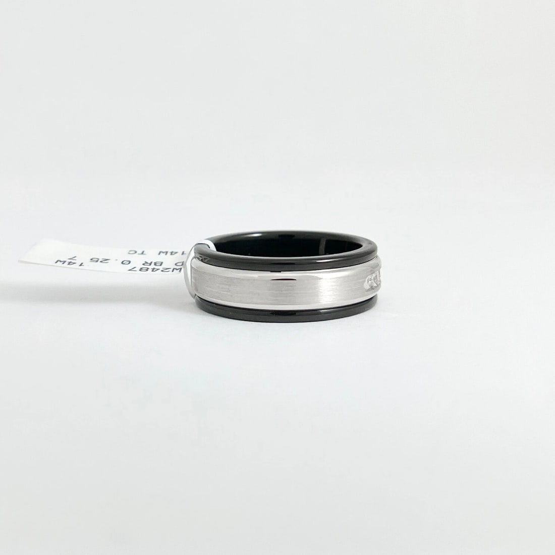 Men's Diamond Wedding Band Ring Black Tungsten 14K White Gold Size 10.5, .25 CTW - 6