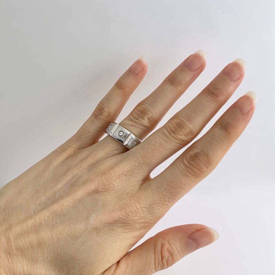 Men's Burnished Diamond Wide Wedding Band Ring 14K White Gold, .60 CTW, 12.47 Gr - 4