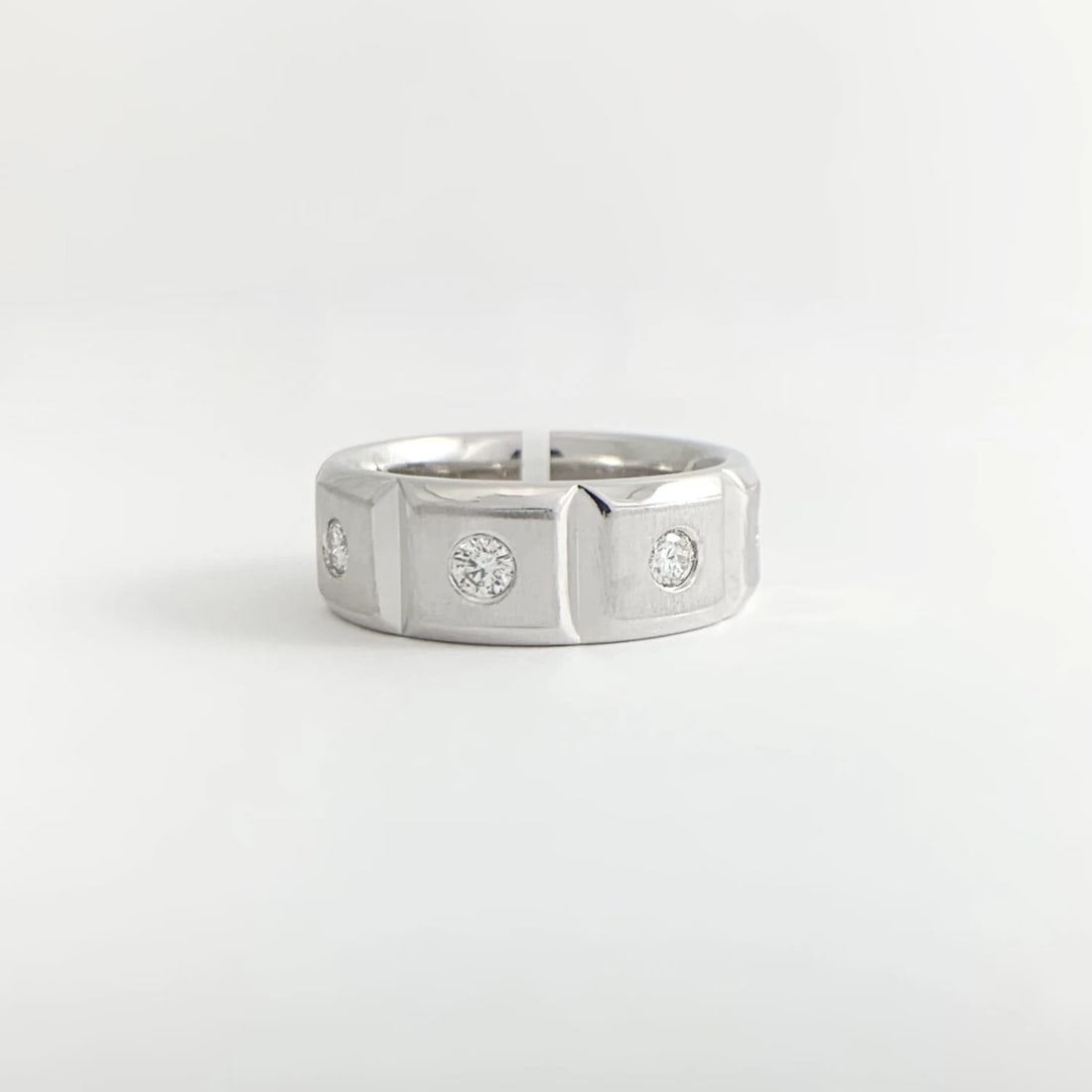 Men's Burnished Diamond Wide Wedding Band Ring 14K White Gold, .60 CTW, 12.47 Gr - 6