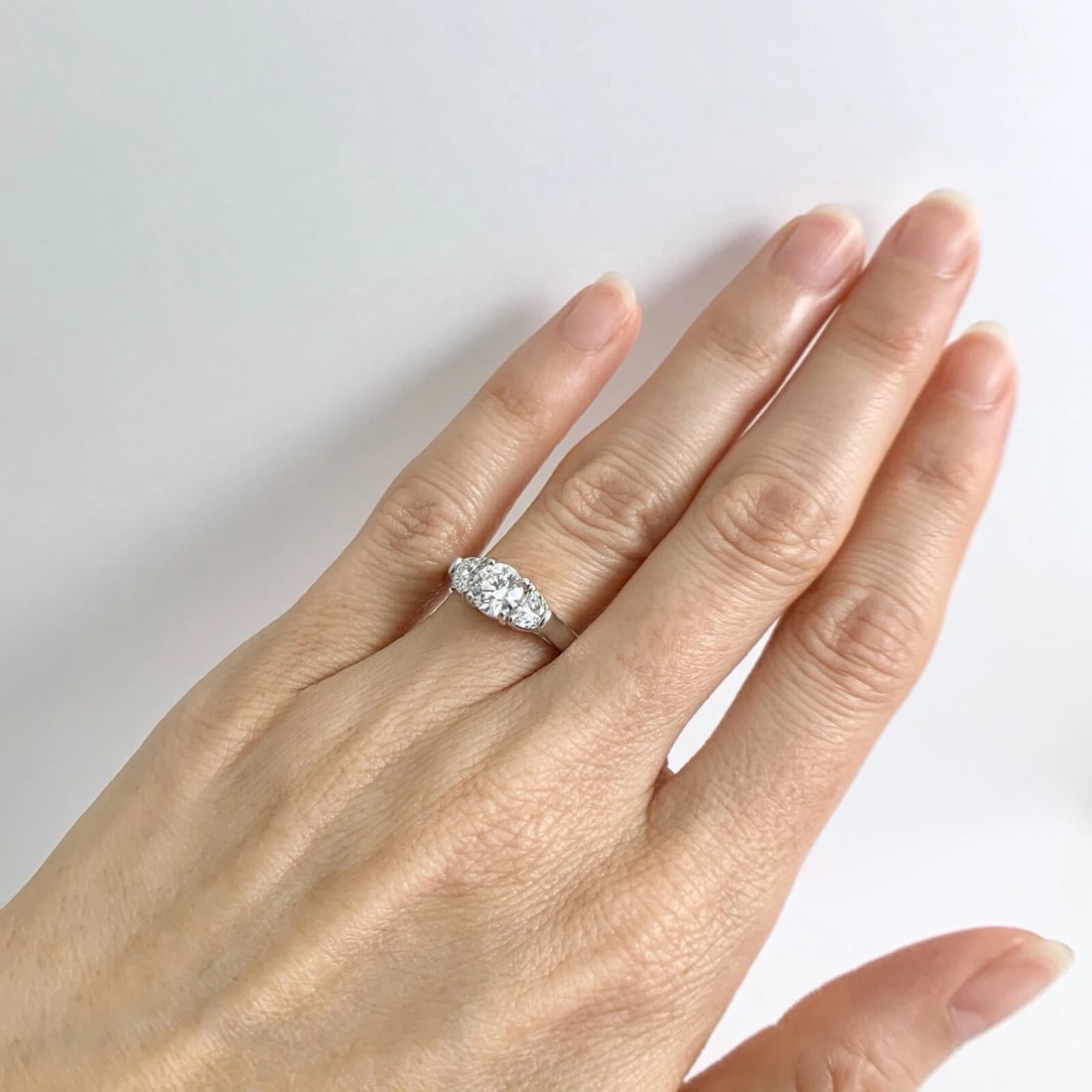 3-Stone Round Half Moon Diamond Engagement Ring Platinum 1.27 CTW - 4