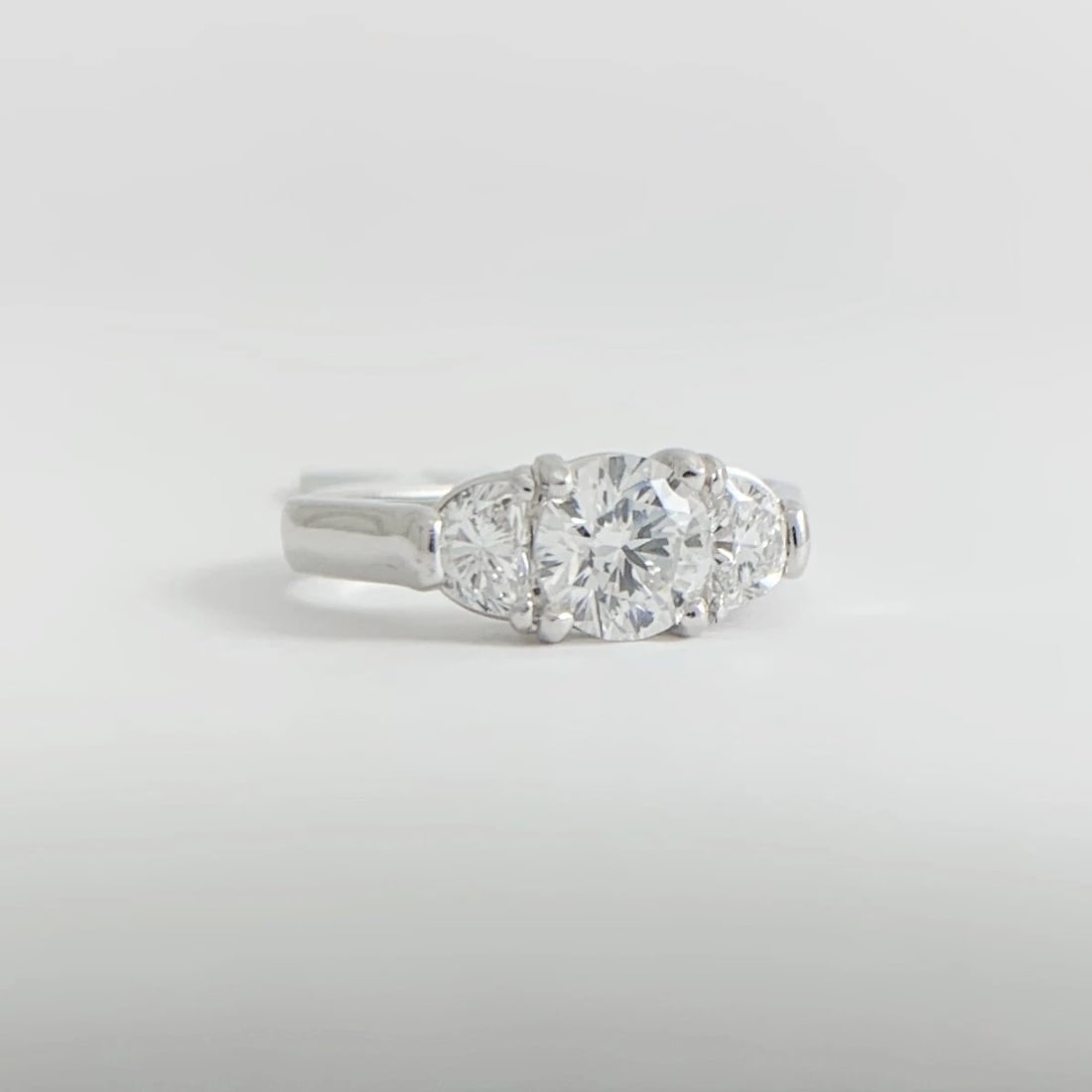 3-Stone Round Half Moon Diamond Engagement Ring Platinum 1.27 CTW - 6
