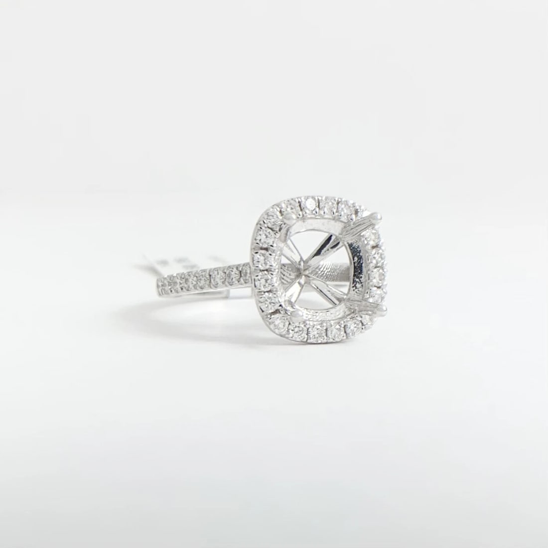 Large Cushion Halo Diamond Engagement Ring Setting Mounting 14K White Gold - 8