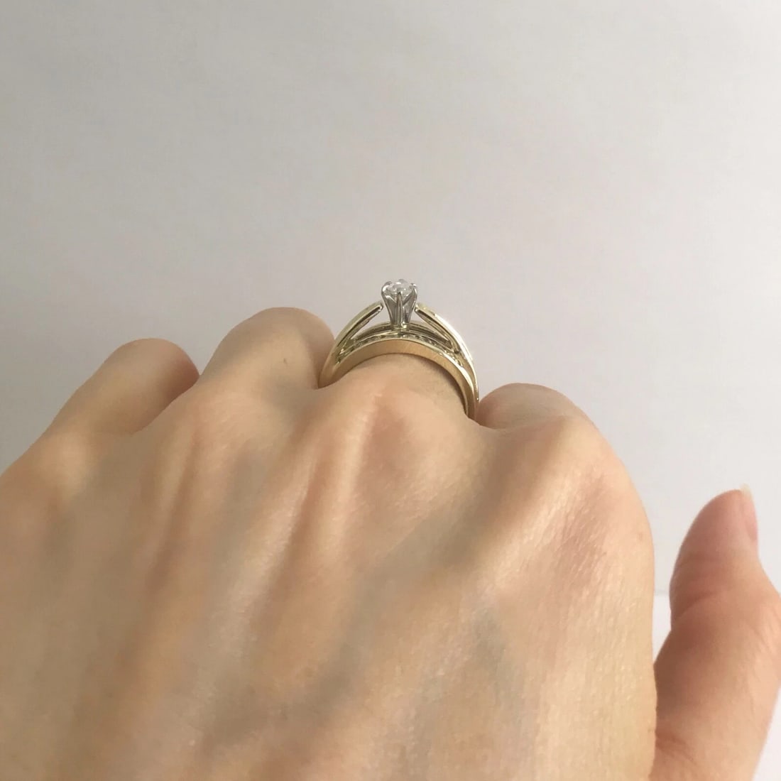 Wide Marquise Baguette Diamond Engagement Ring 14K Yellow Gold 1.35 CTW, 7.33 Gr - 6