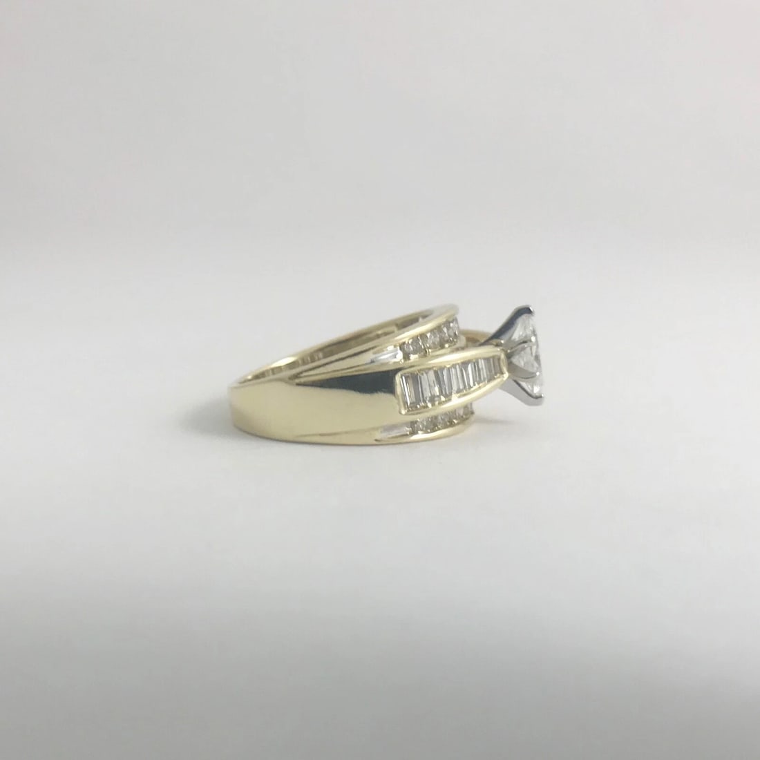Wide Marquise Baguette Diamond Engagement Ring 14K Yellow Gold 1.35 CTW, 7.33 Gr - 9
