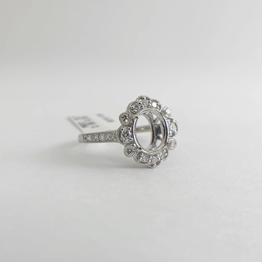 Oval Milgrain Halo Diamond Platinum Engagement Ring Setting Mounting, 5.15 Grams - 9