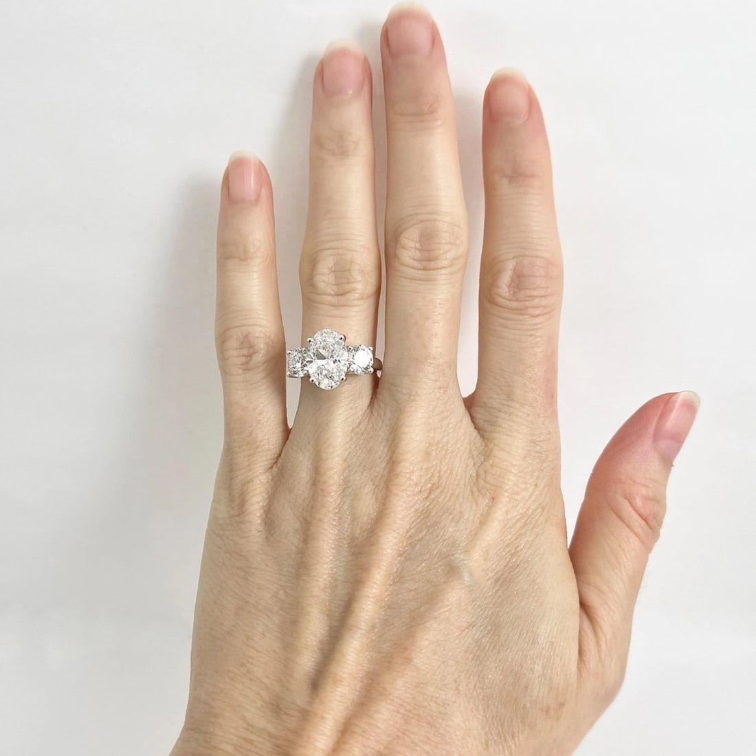 3-Stone Oval Round Lab-Created Diamond Engagement Ring 14K White Gold, 4.09 CTW - 2