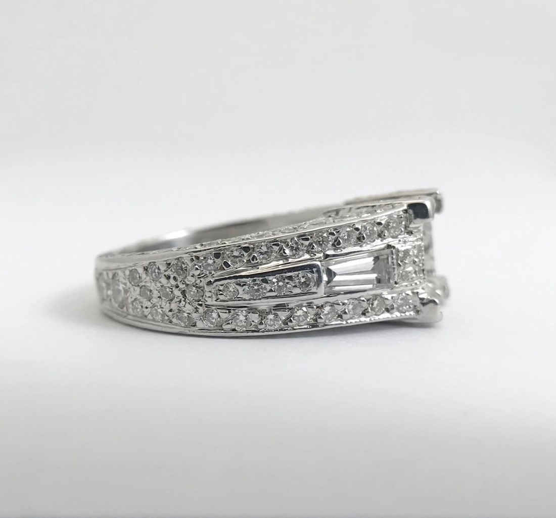 Pave Baguette Diamond Engagement Ring Setting Mounting 14K White Gold, 2.45 CTW - 10