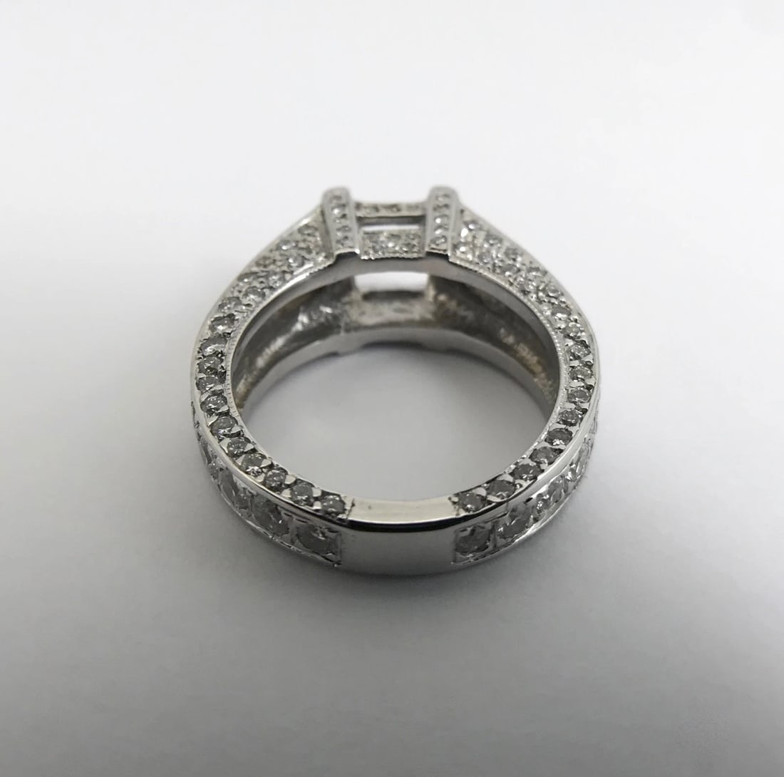 Pave Baguette Diamond Engagement Ring Setting Mounting 14K White Gold, 2.45 CTW - 11