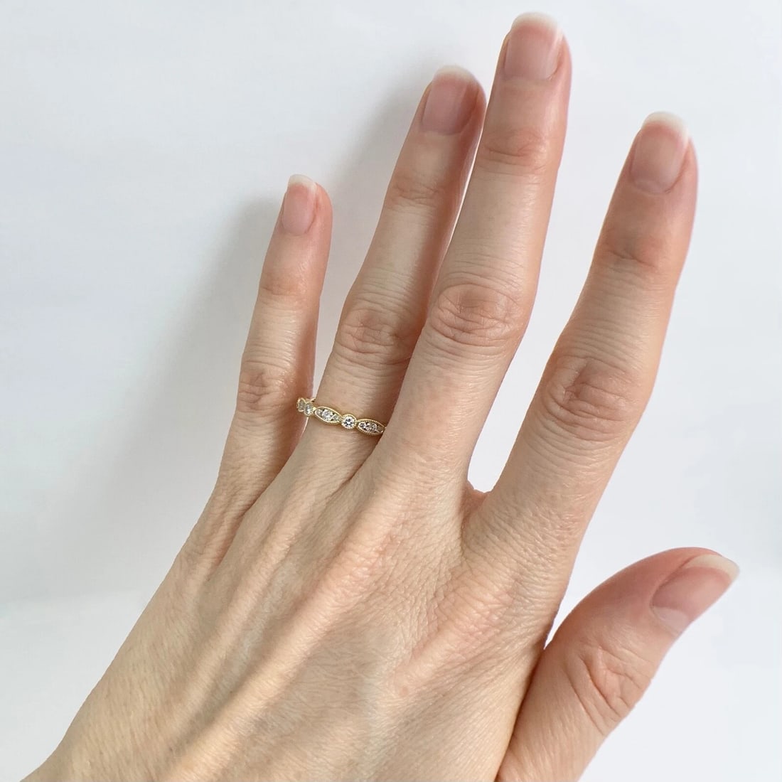 Marquise Round Bezel Diamond Wedding Band Ring 18K Yellow Gold, .59 CTW - 4