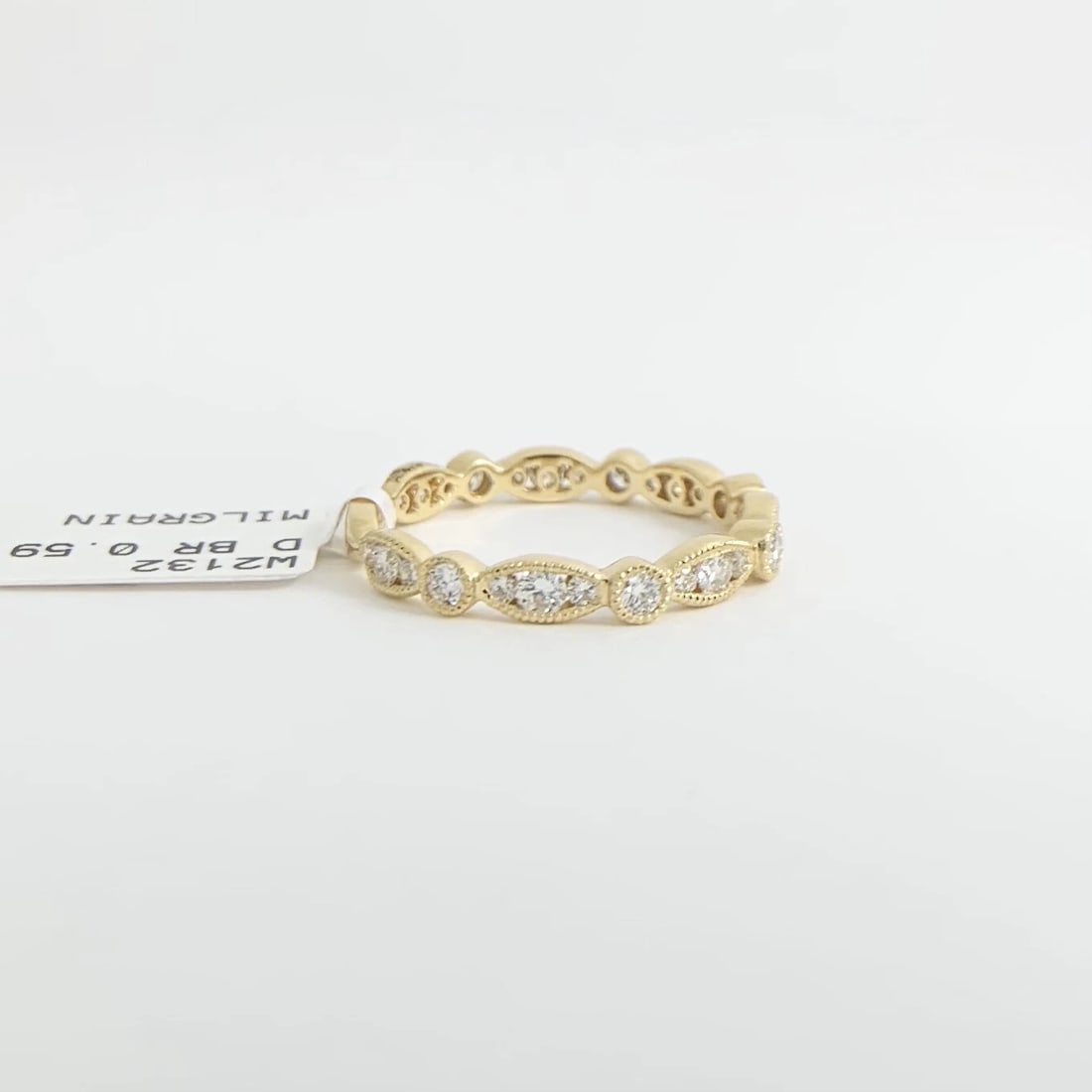 Marquise Round Bezel Diamond Wedding Band Ring 18K Yellow Gold, .59 CTW - 7