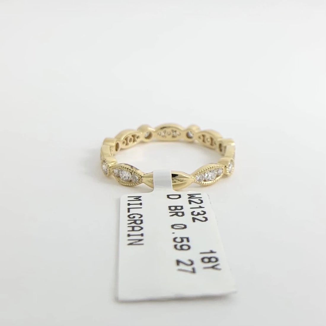 Marquise Round Bezel Diamond Wedding Band Ring 18K Yellow Gold, .59 CTW - 8