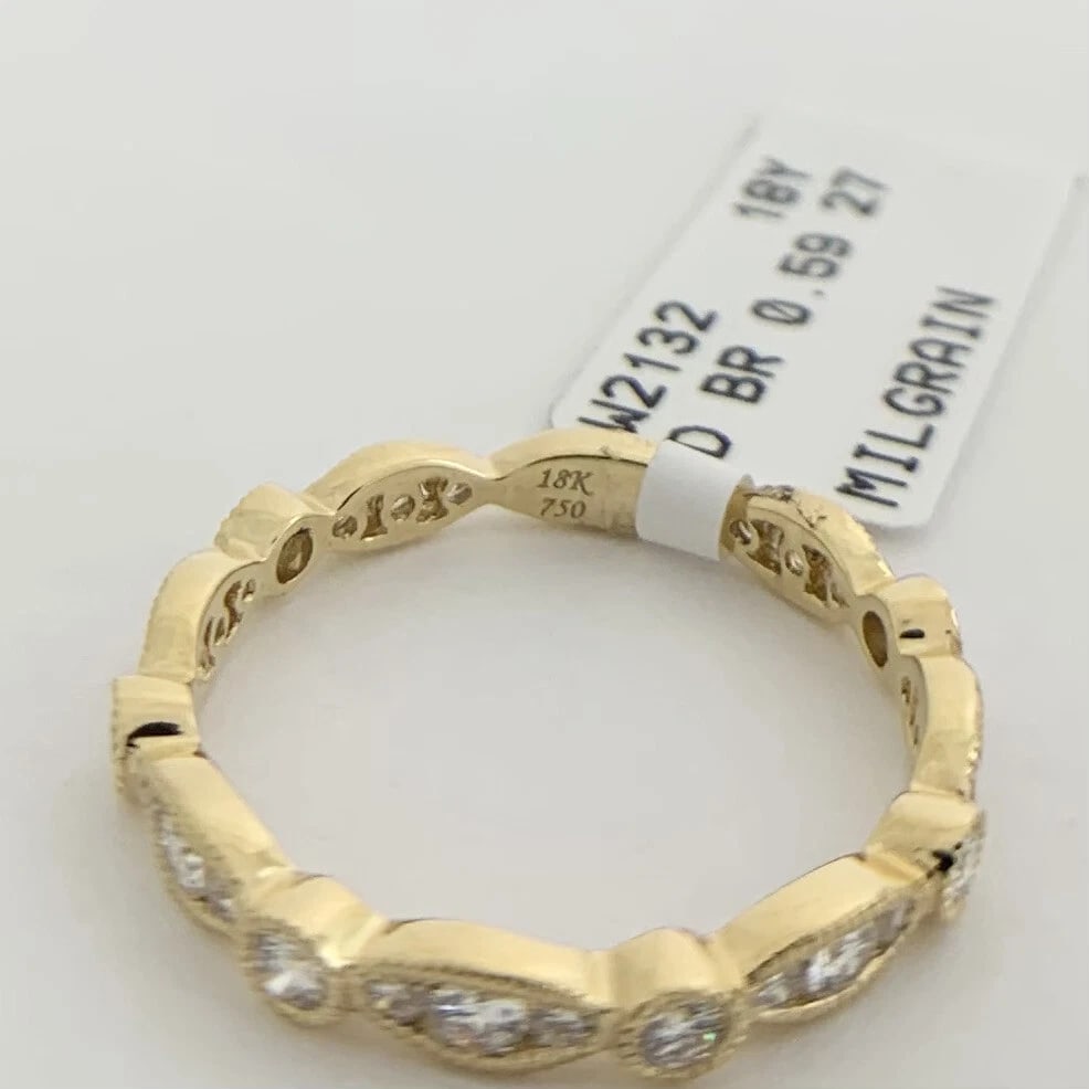 Marquise Round Bezel Diamond Wedding Band Ring 18K Yellow Gold, .59 CTW - 9