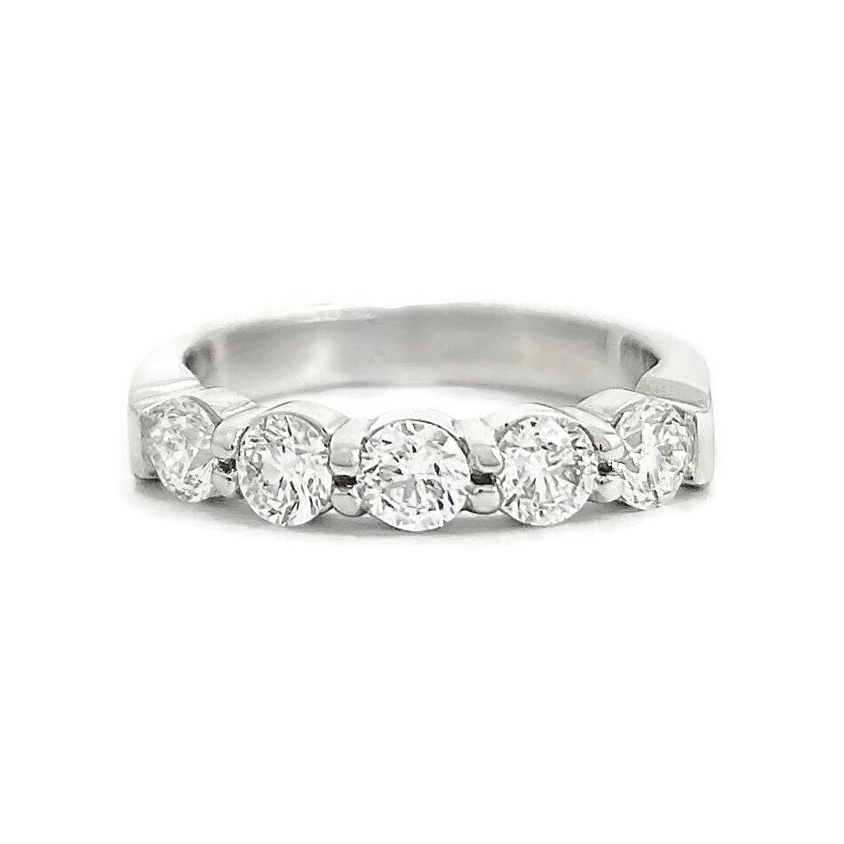 5-Stone Round Diamond Wedding Band Anniversary Ring 14K White Gold, 1.01 CTW: 5-Stone Round Diamond Wedding Band Anniversary Ring 14K White Gold, 1.01 CTW This is a lovely ring that can be worn as a wedding band, anniversary ring or statement ring. Don't hesitate to ask any