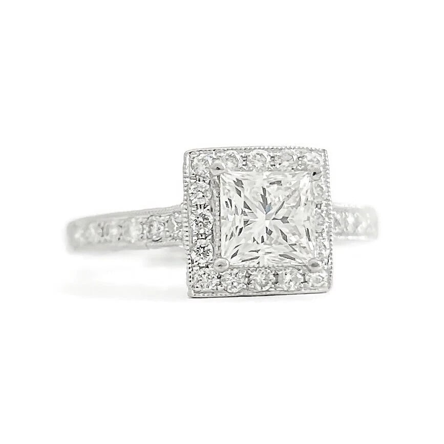 Princess Cut Square Halo Diamond Engagement Ring 14K White Gold, 1.05 CTW: Princess Cut Square Halo Diamond Engagement Ring 14K White Gold, 1.05 CTW This is a beautiful diamond engagement ring! Please let us know if you have any questions. Diamonds: 1.05 ctw; 1 princess cut 