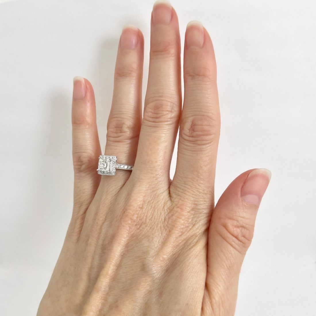Princess Cut Square Halo Diamond Engagement Ring 14K White Gold, 1.05 CTW - 3