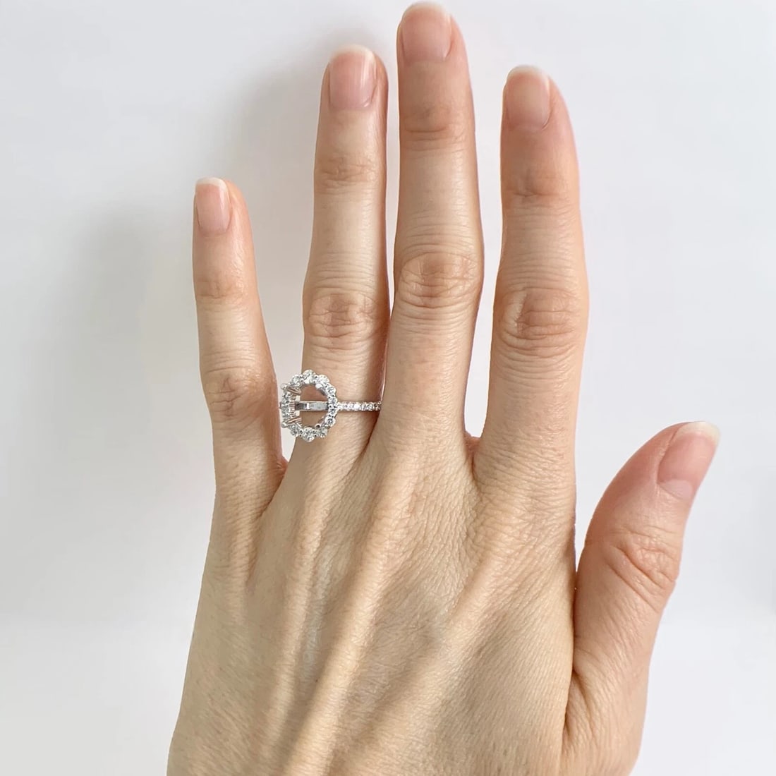 Round Graduated Halo Diamond Engagement Ring Setting Mounting 14K White Gold - 2
