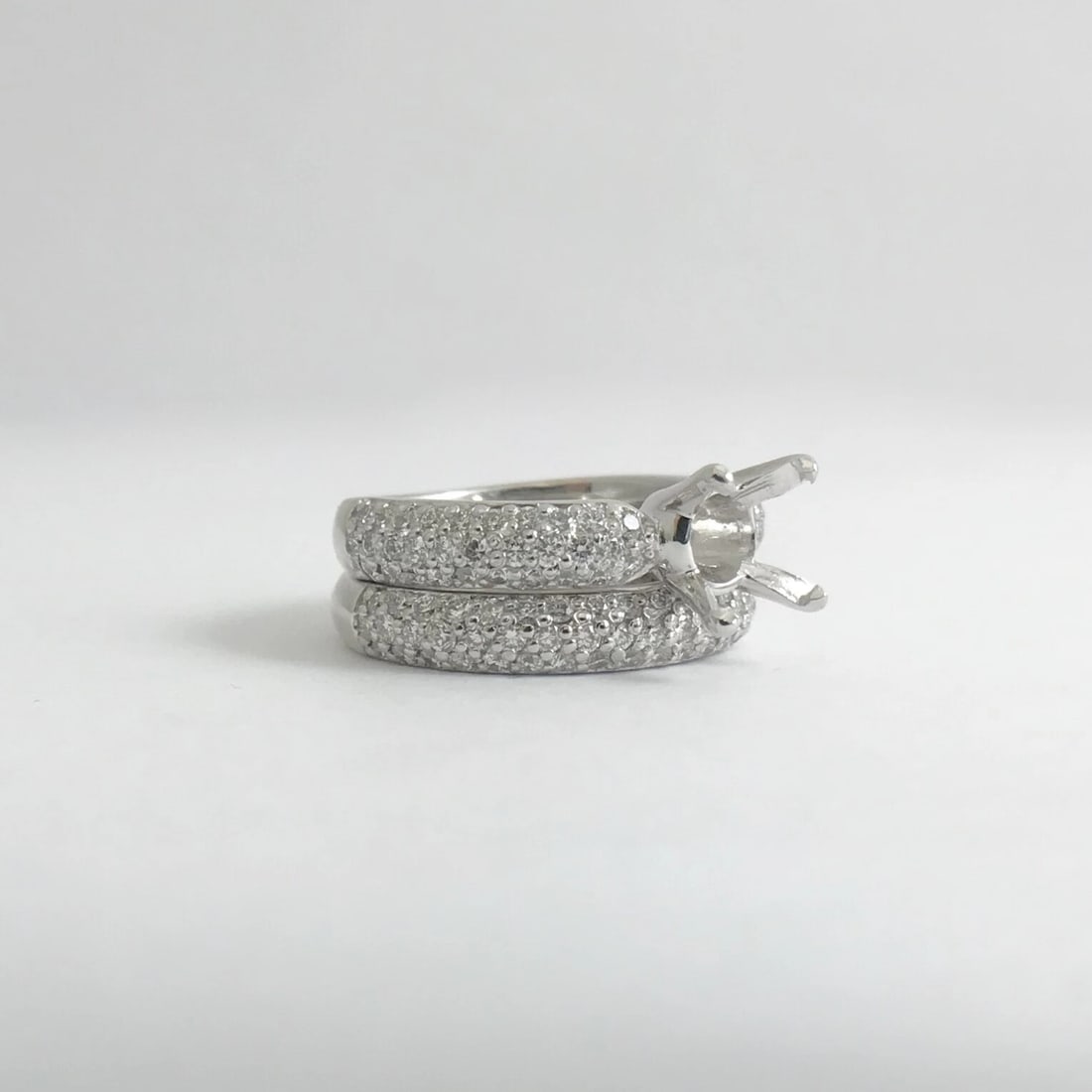 Pave Diamond Engagement Ring Mounting Band Set Platinum 14K White Gold 12.96 Gr - 10