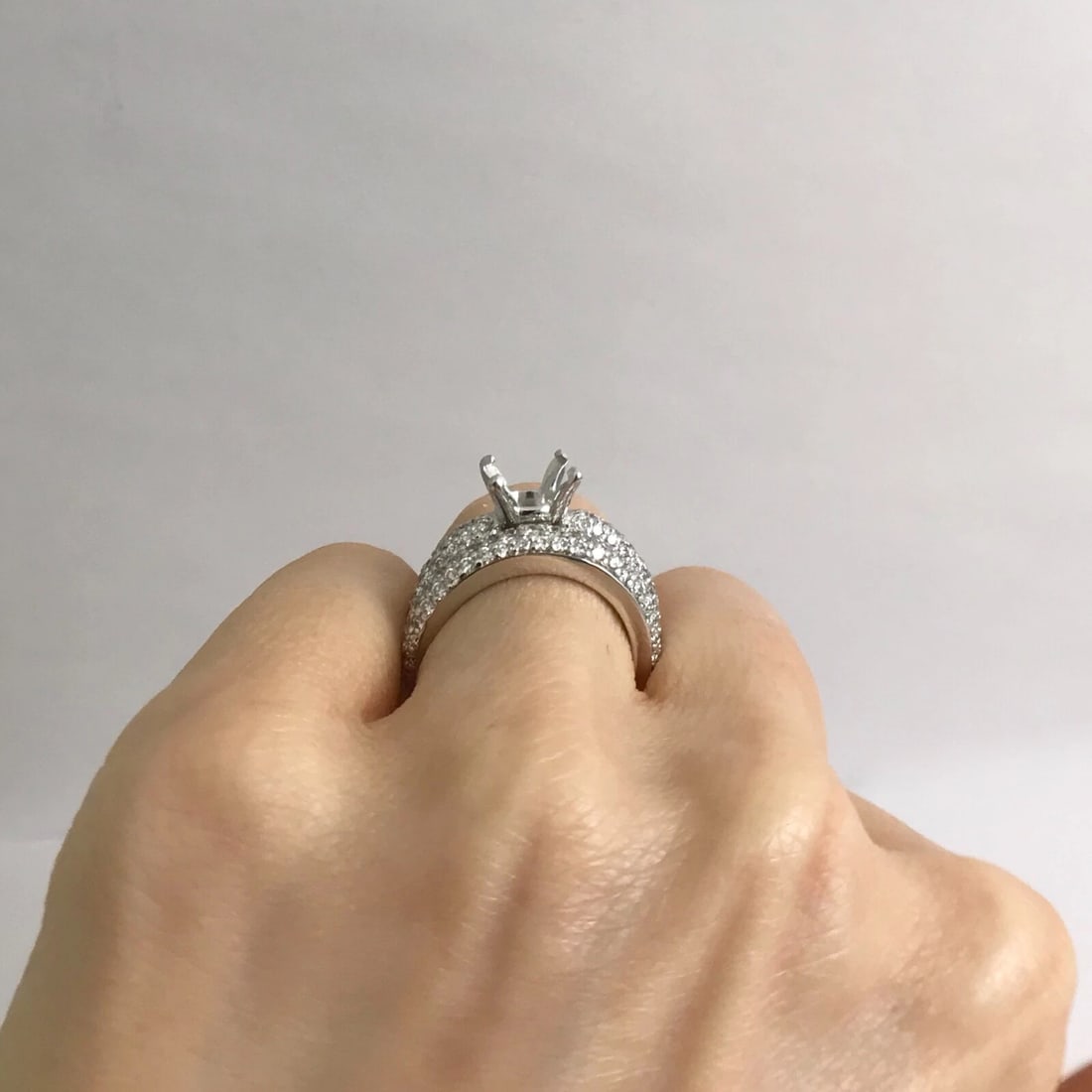 Pave Diamond Engagement Ring Mounting Band Set Platinum 14K White Gold 12.96 Gr - 5