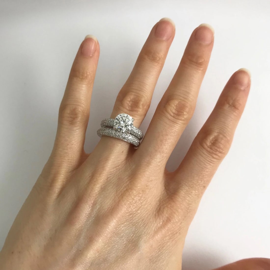 Pave Diamond Engagement Ring Mounting Band Set Platinum 14K White Gold 12.96 Gr - 6