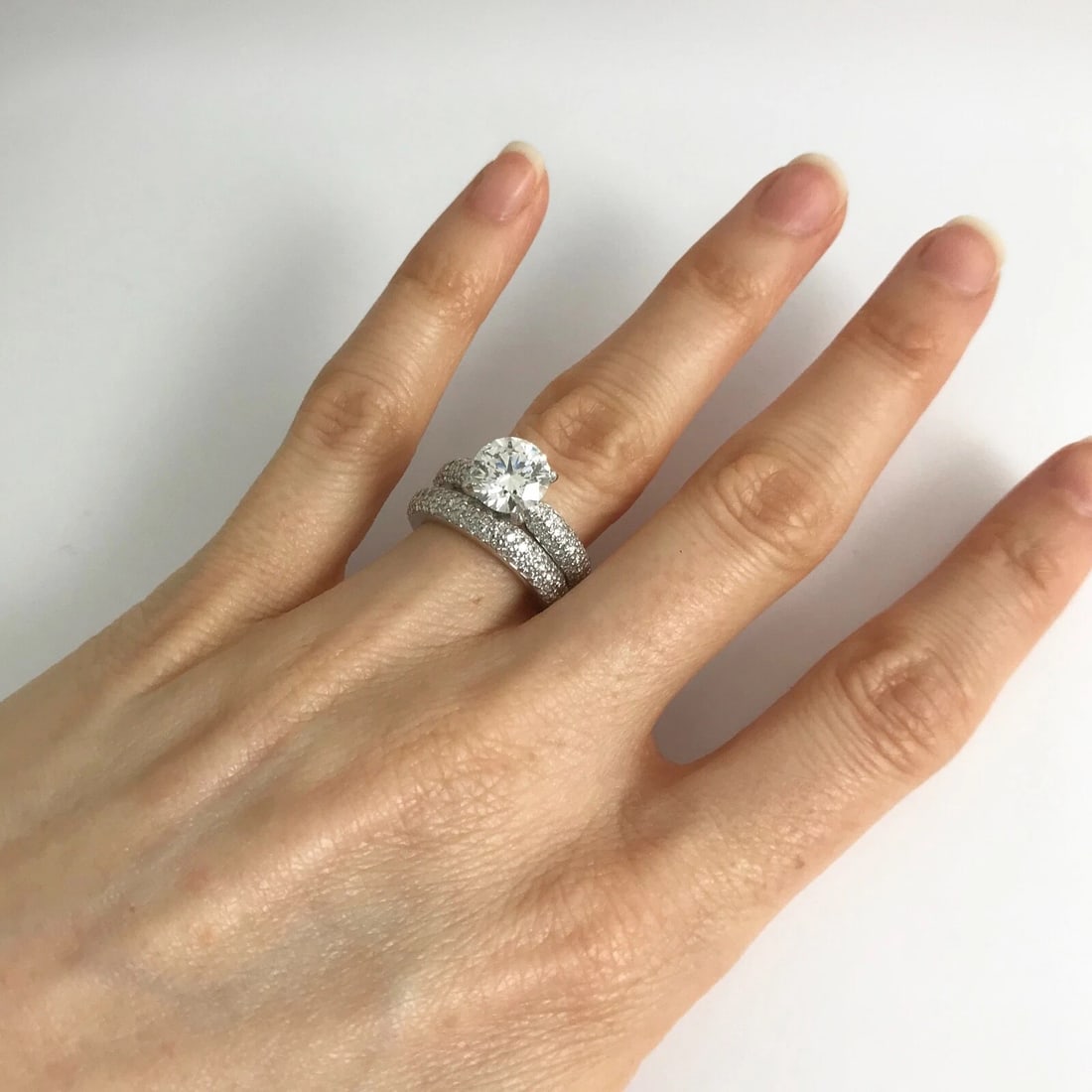 Pave Diamond Engagement Ring Mounting Band Set Platinum 14K White Gold 12.96 Gr - 7