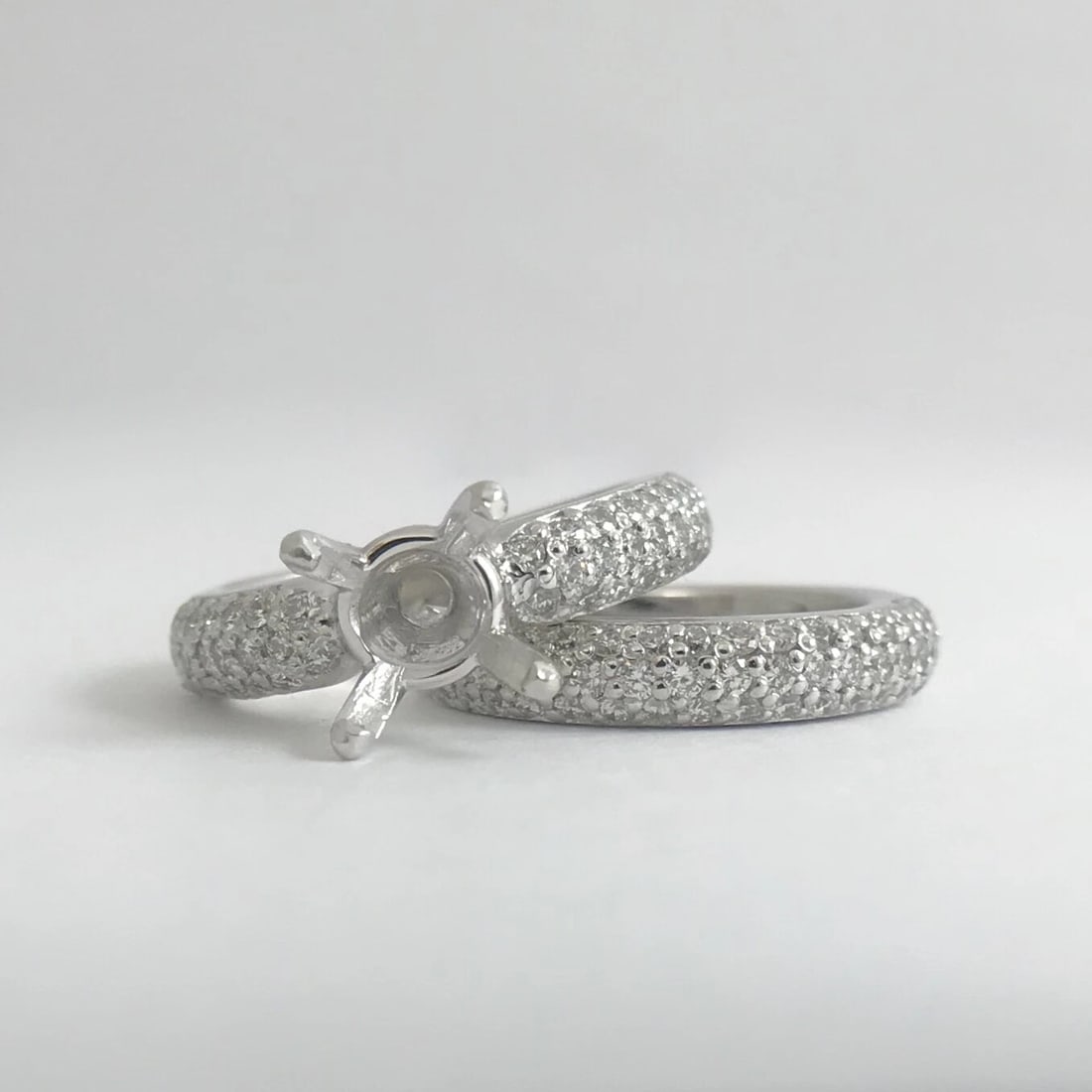 Pave Diamond Engagement Ring Mounting Band Set Platinum 14K White Gold 12.96 Gr - 9