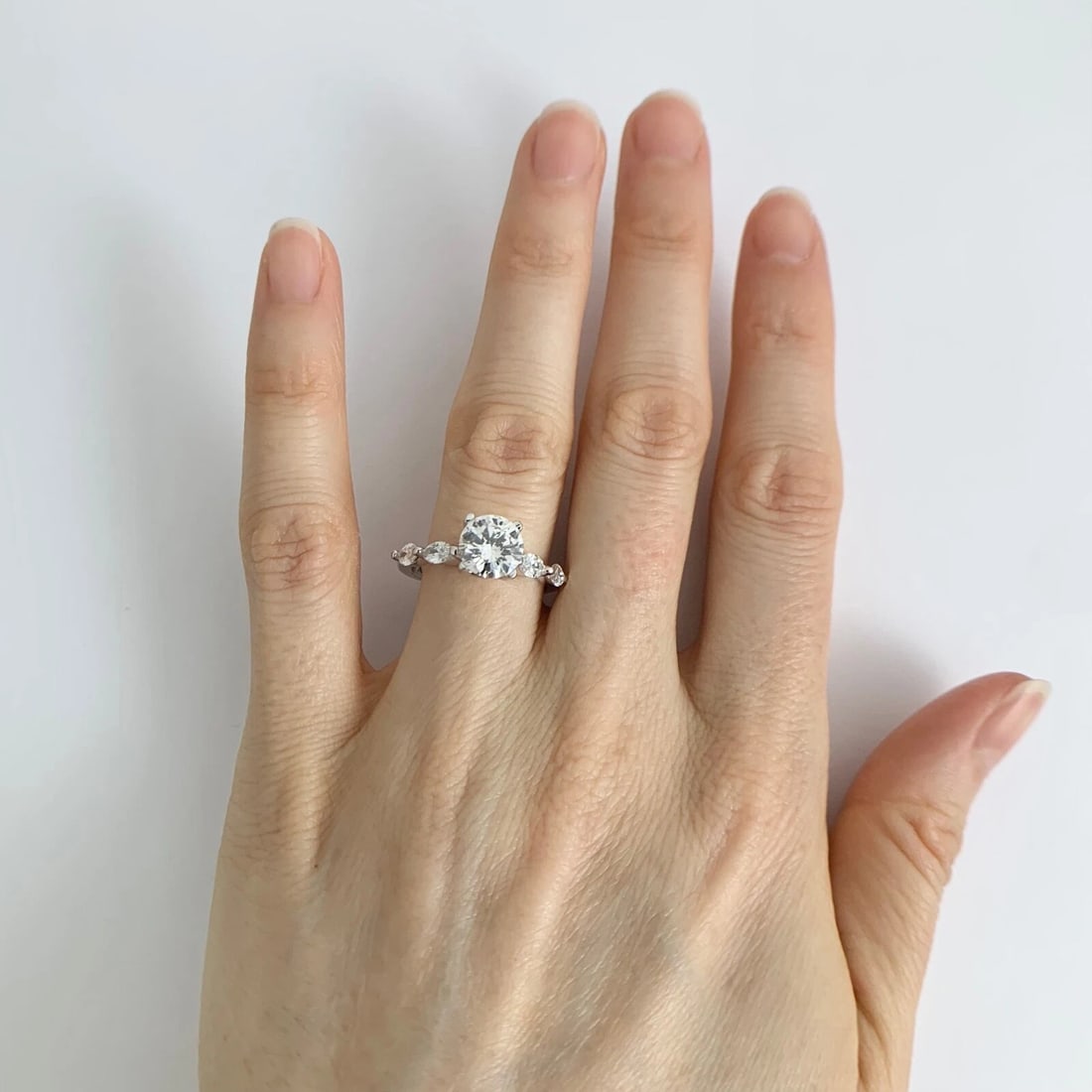 Marquise Bead Set Band Diamond Engagement Ring Setting Mounting 14K White Gold - 7