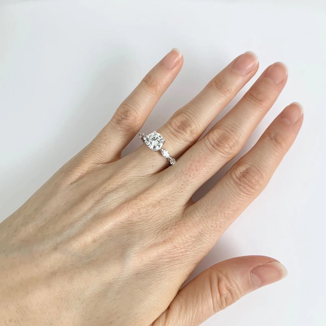 Marquise Bead Set Band Diamond Engagement Ring Setting Mounting 14K White Gold - 8