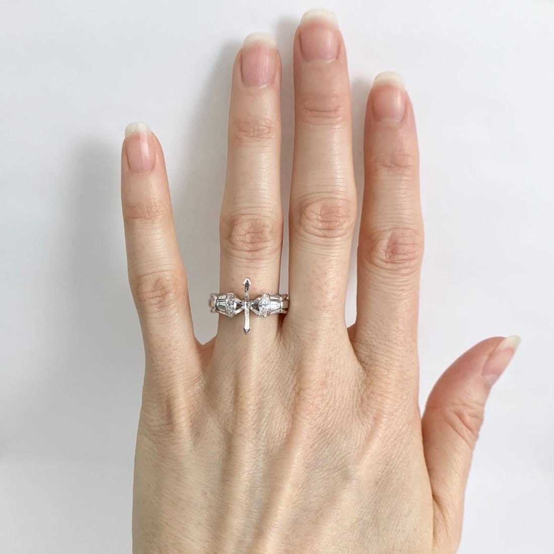 Marquise Baguette Diamond Engagement Ring Setting Mounting 14K White Gold .75 TW - 2