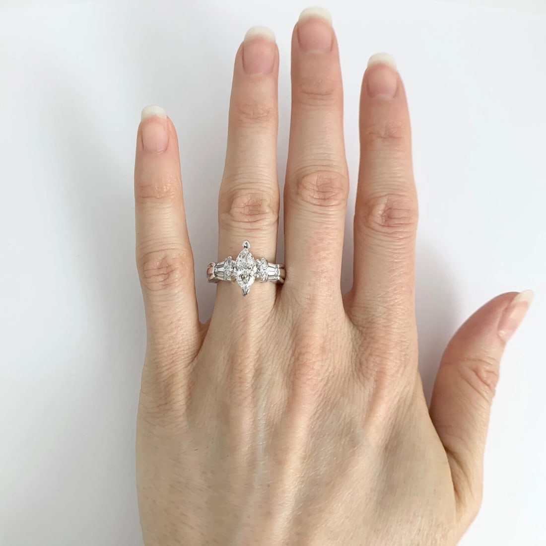 Marquise Baguette Diamond Engagement Ring Setting Mounting 14K White Gold .75 TW - 6