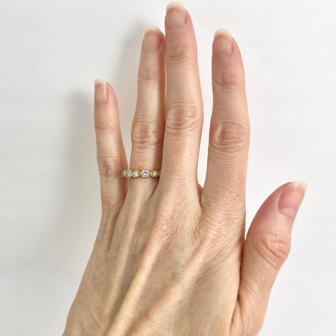 Multishape Diamond Milgrain Eternity Ring Wedding Band 14K Yellow Gold Size 7 - 2
